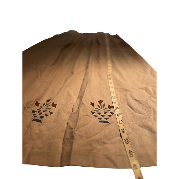 Vintage Style 90s Handmade Pinafore Dress Brown‎ Painted Tulips Cottagecore L - Picture 8 of 15